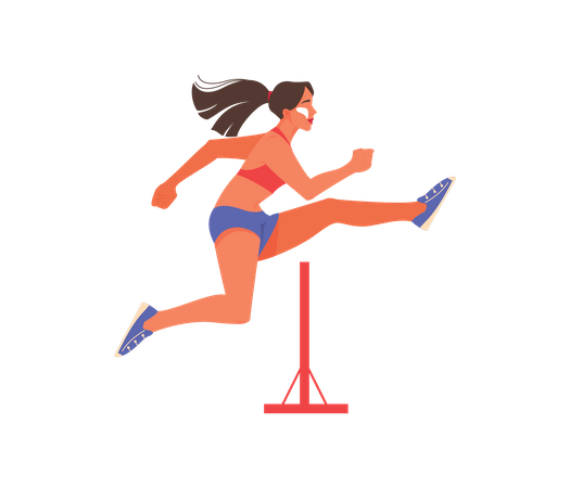 Atleta feminina saltando sobre obstáculo  Ilustração