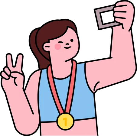 Atleta femenina hablando selfie después de la victoria  Ilustración