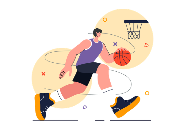 Atleta jugando al baloncesto en un partido  Ilustración