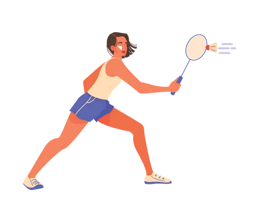 Atleta femenina jugando bádminton  Ilustración