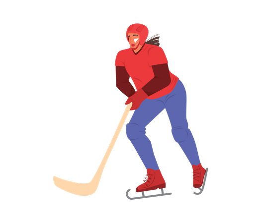 Atleta femenina jugando hockey sobre hielo  Illustration