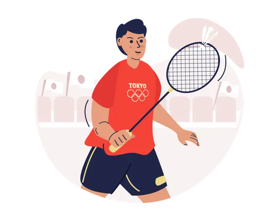 Ilustracion De Atleta Masculino De Badminton Para El Concepto De Los Juegos Olimpicos De Tokio Ilustración