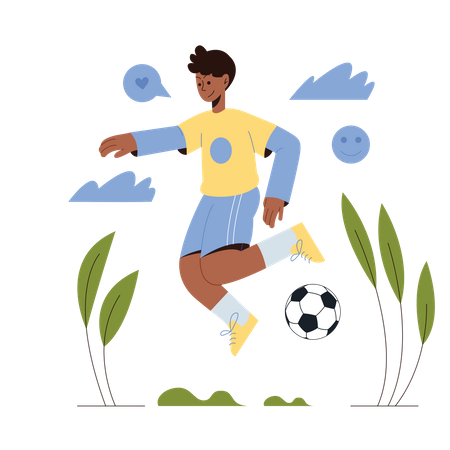 Atleta masculino jugando al fútbol  Ilustración