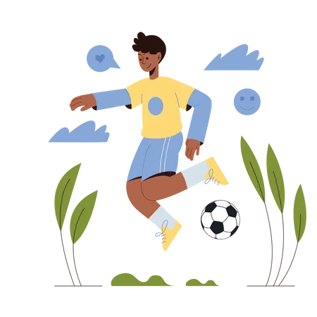 Atleta masculino jugando al fútbol  Ilustración