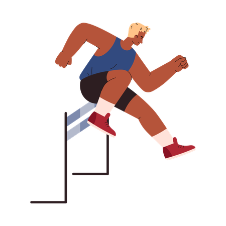 Atleta masculino passando obstáculo  Ilustração