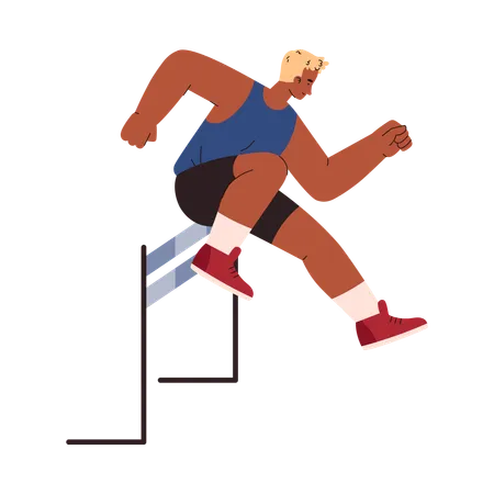 Atleta masculino passando obstáculo  Ilustração