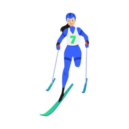 Atleta mulher com deficiência feliz vai esquiar  Ilustração
