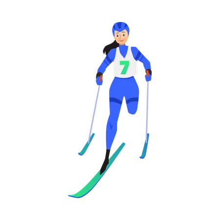 Atleta mulher com deficiência feliz vai esquiar  Ilustração