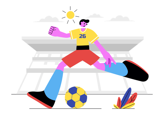 Atleta pateando un balón de fútbol  Ilustración