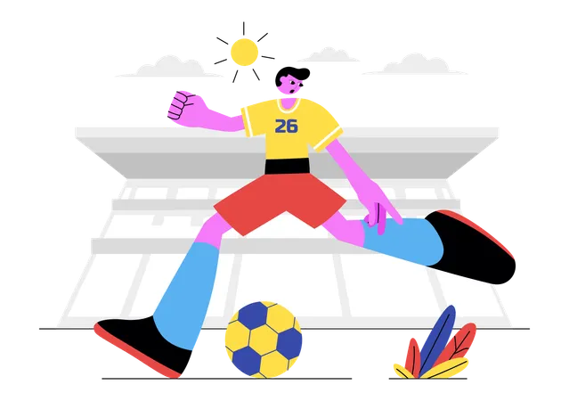 Atleta pateando un balón de fútbol  Ilustración