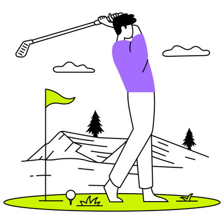 Atleta practica para partido de golf  Ilustración