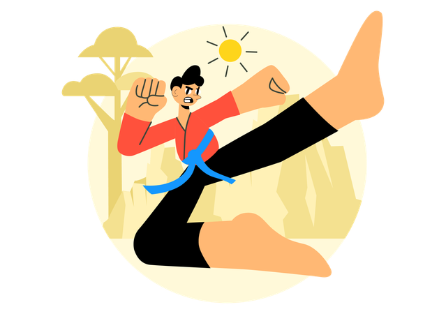 Atleta practicando artes marciales  Ilustración