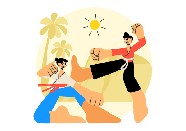 Atleta practicando karate  Ilustración