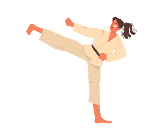 Atleta femenina haciendo práctica de karate  Ilustración