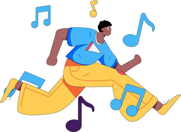 Atleta toca música mientras corre  Ilustración