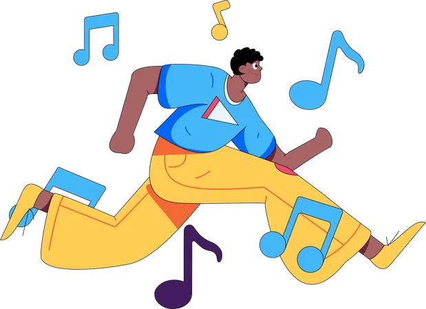 Atleta toca música mientras corre  Ilustración