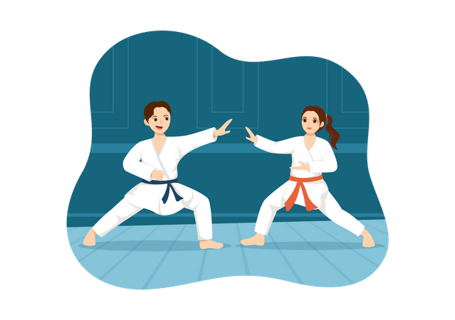 Atletas de Karate luchando  Ilustración