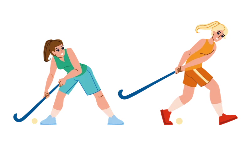 Los atletas están jugando un partido de hockey.  Ilustración