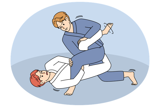 Atletas homens lutando na arena  Ilustração