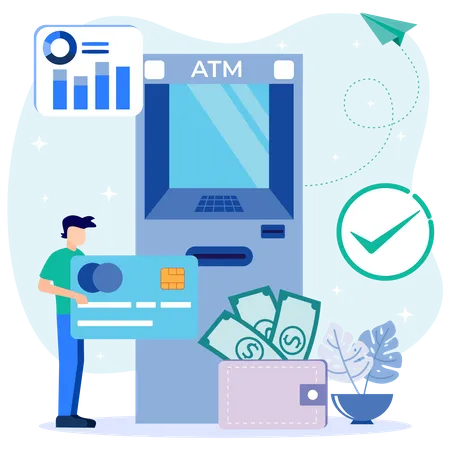 Auszahlung am Geldautomaten  Illustration