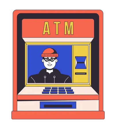 ATM Fraud Flat Line Concept Vector Spot Illustration Thief Stealing Money Online Banking 2 D Cartoon Outline Object On White For Web UI Design Cybercrime Editable Isolated Color Hero Image Illustration