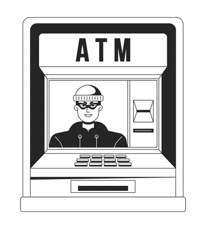 ATM Fraud Bw Concept Vector Spot Illustration Thief Stealing Money Online Banking 2 D Cartoon Flat Line Monochromatic Object For Web UI Design Cybercrime Editable Isolated Outline Hero Image Illustration