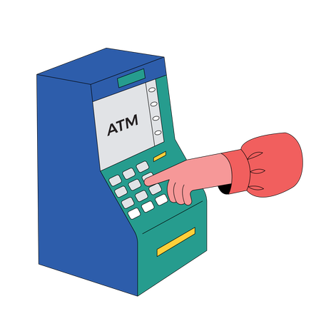 ATMでカードの暗証番号を入力する  イラスト