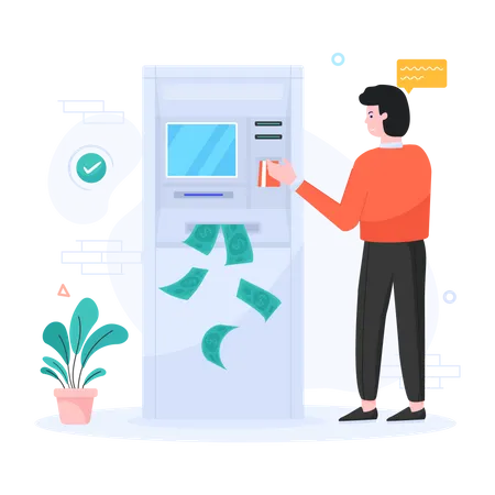Instant Banking Service Cash Machine Illustration In Flat Style Illustration