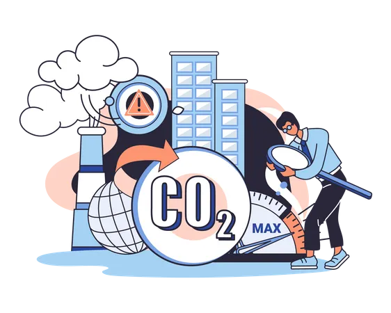 Atmosphere getting polluted due to high co2 gases  イラスト