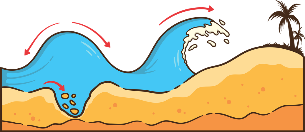 Attaque du tsunami sur une ville urbaine  Illustration