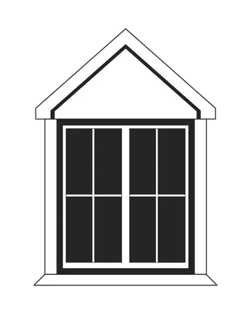 Attic Window Exterior Black And White 2 D Line Cartoon Object Building Windowframe Isolated Vector Outline Item Rooftop Residence Residential Roofwindow Outdoor Monochromatic Flat Spot Illustration Illustration