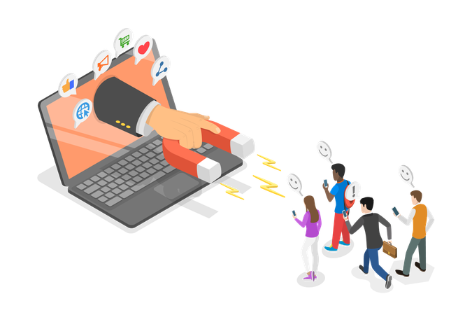 Mano che attira il cliente utilizzando il magnete  Illustration