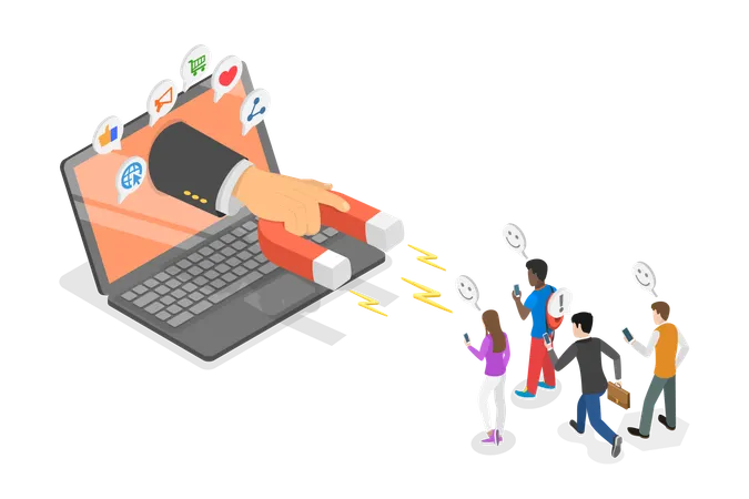 Mano che attira il cliente utilizzando il magnete  Illustration