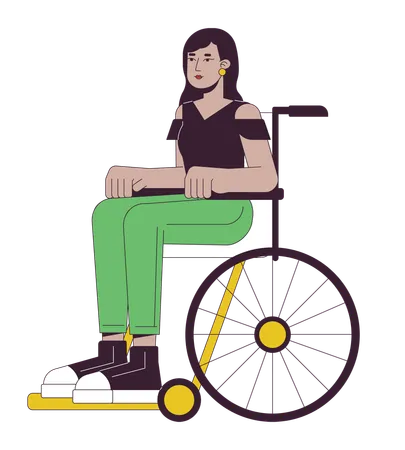 Attractive Girl In Wheelchair Flat Line Color Vector Character Inclusivity Community Member Editable Outline Full Body Person On White Simple Cartoon Spot Illustration For Web Graphic Design Illustration