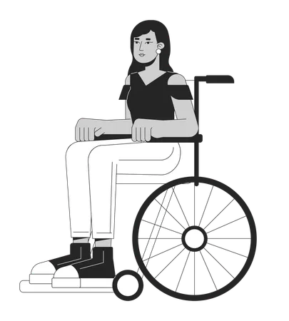 Attractive Girl In Wheelchair Flat Line Black White Vector Character Inclusivity Community Member Editable Outline Full Body Person Simple Cartoon Isolated Spot Illustration For Web Graphic Design Illustration