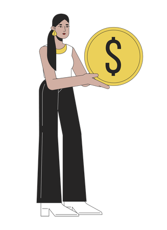 Attractive latina woman holding golden coin  Illustration