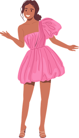 Attractive smiling woman wearing short bubble fashion dress  Illustration