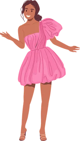 Attractive smiling woman wearing short bubble fashion dress  Illustration