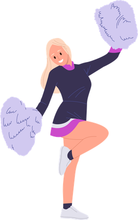 Attractive teenager girl cheerleader dancer dancing with pompoms  Illustration