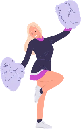 Attractive teenager girl cheerleader dancer dancing with pompoms  Illustration