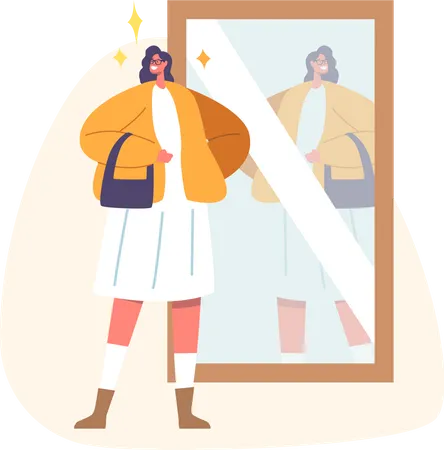 Attractive Woman Look In Mirror  Illustration