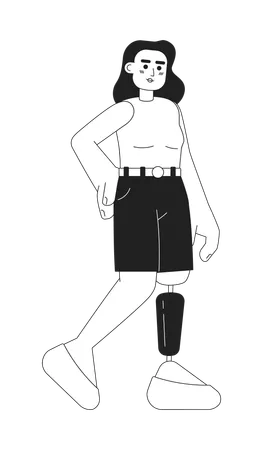 Woman With Bionic Leg Prothesismonochromatic Flat Vector Character Editable Thin Line Full Body Strong Lady With Prosthetic Knees On White Simple Bw Cartoon Spot Image For Web Graphic Design Illustration