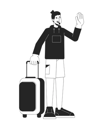 Au revoir, agitant l'homme tenant une valise  Illustration