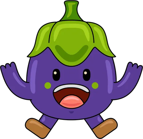 Aubergine Mascot jumping in air  Illustration