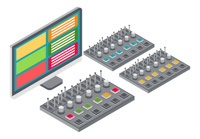 Audio mixer console to work with audio  일러스트레이션