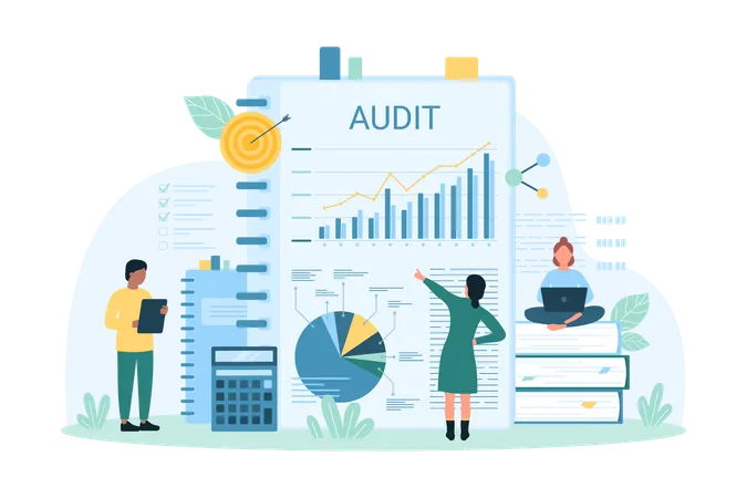 Audit Analysis And Financial Discovery Vector Illustration Cartoon Tiny People Research Business Graph Results On Paper Sheet Control Tax Documents Accounting And Data Analytics By Auditors Illustration