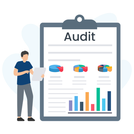 Auditor auditing business report  Illustration