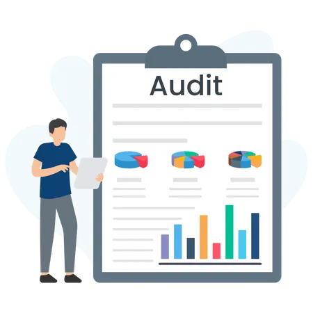 Auditor auditing business report  Illustration