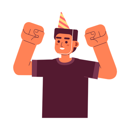 Aufgeregt Mann mit Partyhut feiert Geburtstag  Illustration