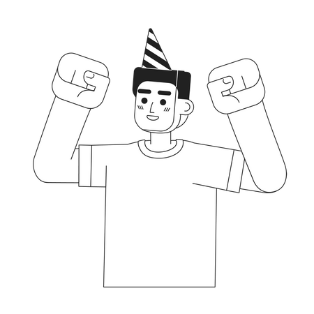 Aufgeregt Mann mit Partyhut feiert Geburtstag  Illustration
